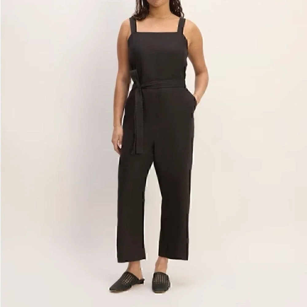 NEW‎ Everlane The Linen Side-Button Jumpsuit Black Size 6 Sustainable